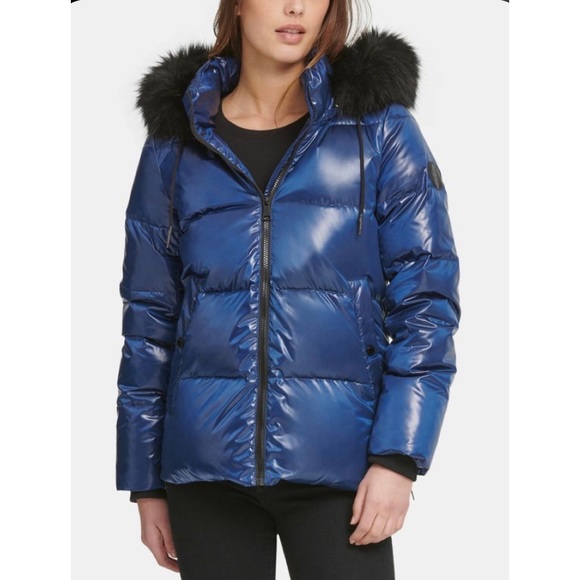 high shine faux fur coat